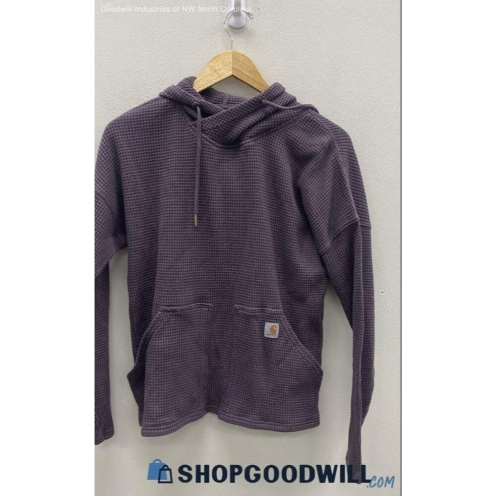 Carhartt Relaxed Fit Waffle Knit Thermal Hoodie Shirt Purple Women’s Medium 8-10